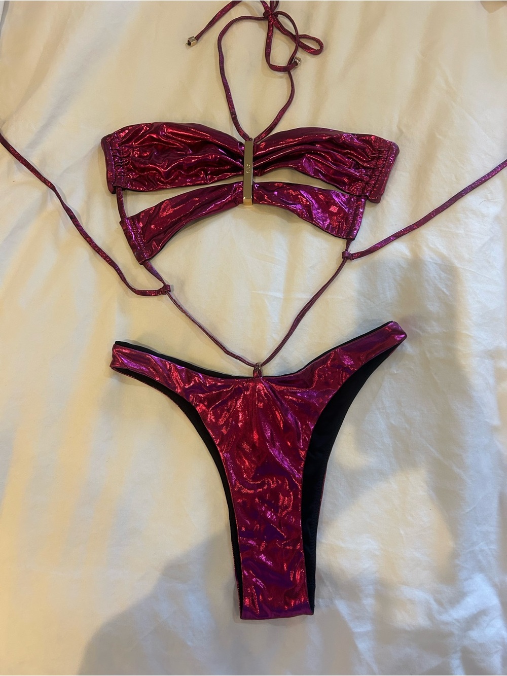 Shimmery Fuchsia String Bikini Set - Women Swim
